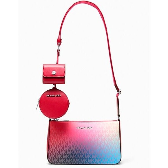 New Michael Kors Jet Set Small Ombré Logo Crossbody Bag with Case Dark Raspberry - Picture 1 of 4